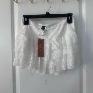 Shein White Lace Ruffle Skirt